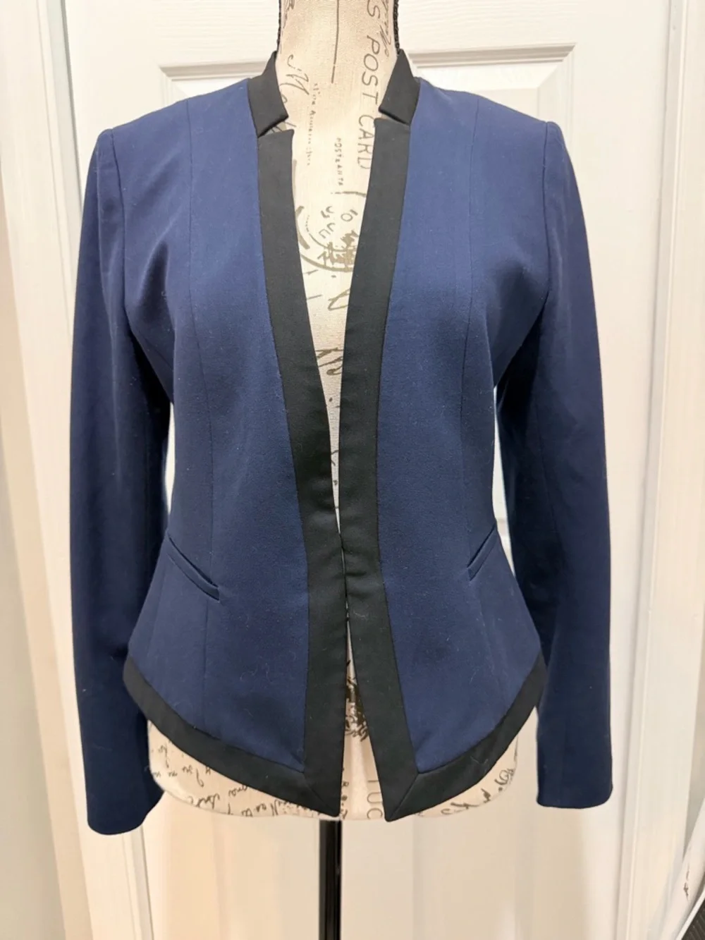 Ann Taylor Navy Blazer with Black Contrast Trim